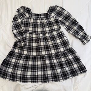 GAP Girl's 100% Cotton Square Neck Plaid Tiered Black White Dress Size Small
